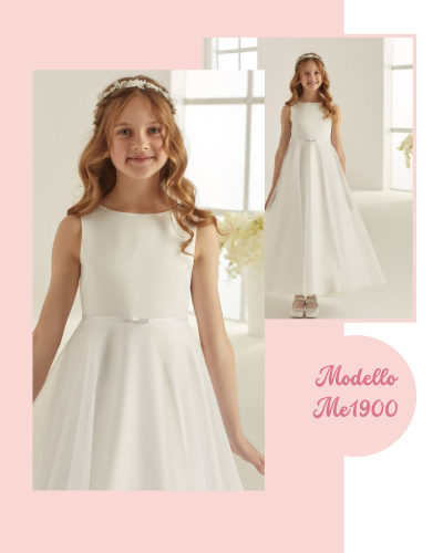 Abito da Comunione damigella in raso e organza Me1900